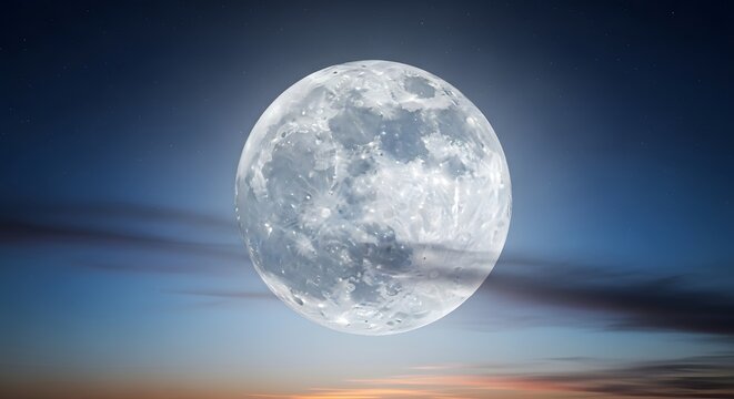 Full moon illuminating the night sky with wispy clouds floating by