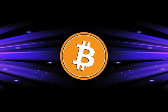 Bitcoin-BTC cryptocurrency logos drawings on digital background.