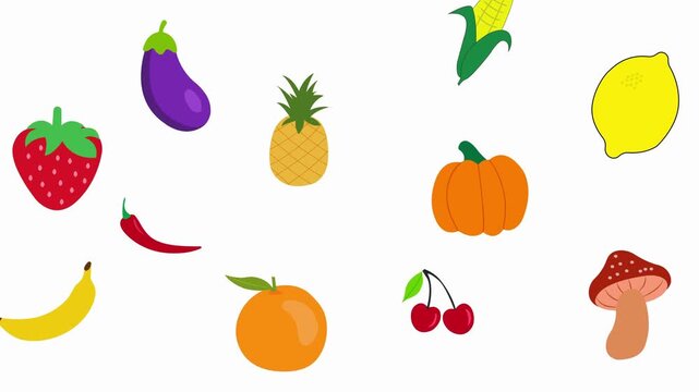 Animated Cartoon Fruits and Vegetables Scrolling Seamless Pattern