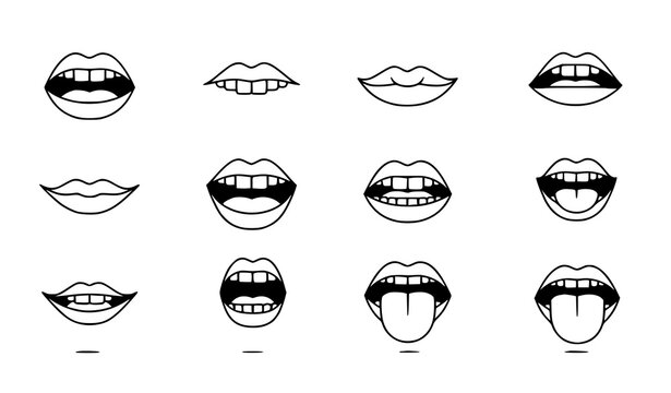 A set of various mouth and lip illustrations in a minimalist style
