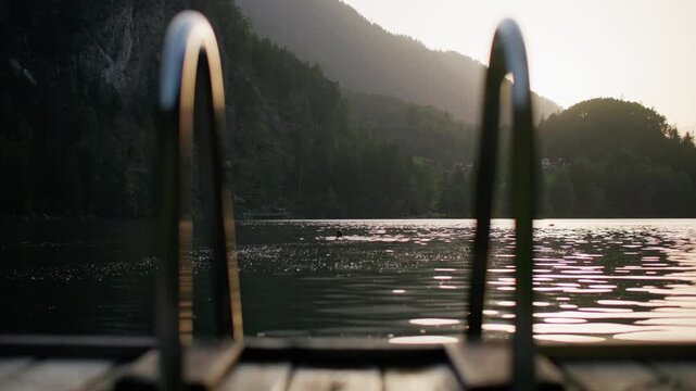 Sunset landscape on Piburger See in Tyrol Austria. Beautiful nature, Alps