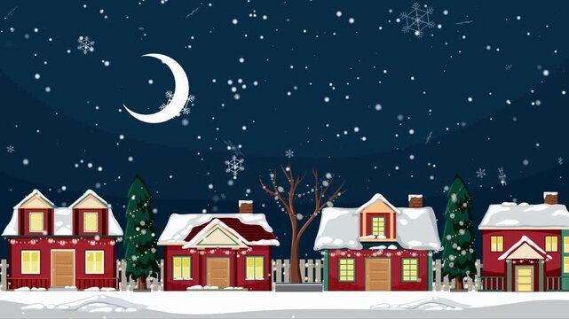 Snowy Winter Neighborhood Night Animation