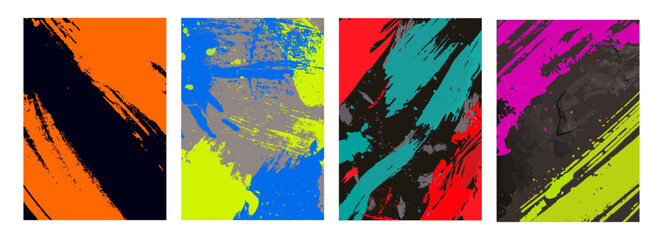 Set of 4 Abstract Grunge Backgrounds with Bright Brush Strokes and Paint Splatters © boy4en