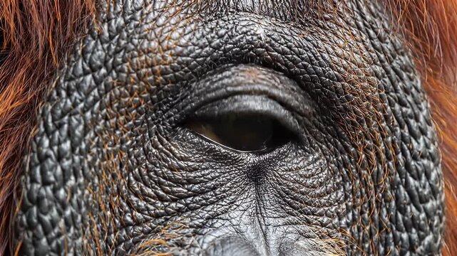 Intimate Orangutan Portrait: Detailed Eye and Textured Skin