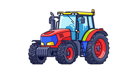 Naklejka premium Colorful Cartoon Tractor Illustration with Red, Blue, and Yellow Accents