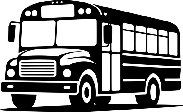 School Bus Design Icon Silhouette Vector on White Background, Transportation Concept