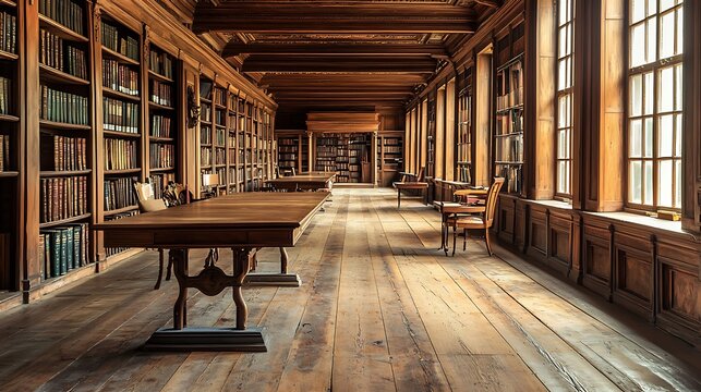 Grand library interior with bookshelves