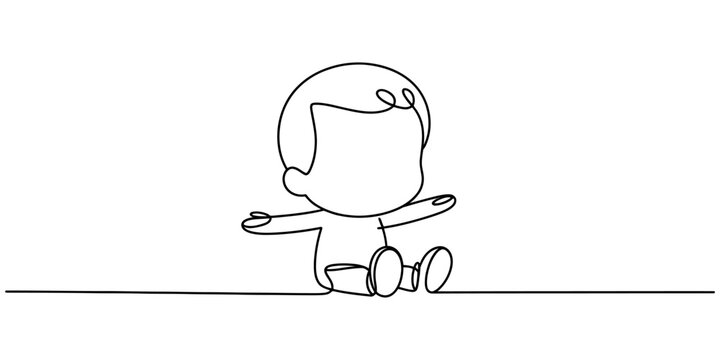 Minimalist continuous single line drawing of a cute baby sitting down with arms reaching outward Vector, illustration
