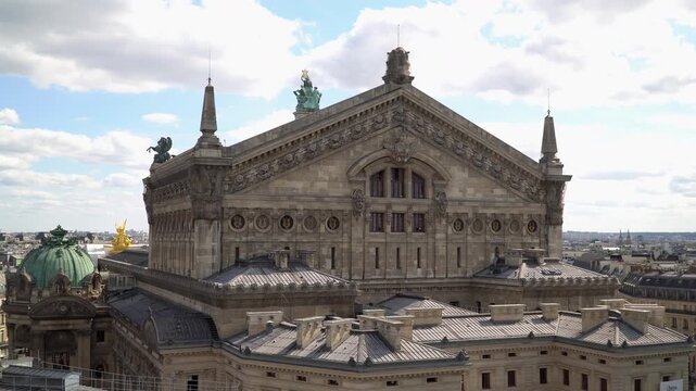 Roof architecture and copper dome of the Palais Garnier in Paris, France.