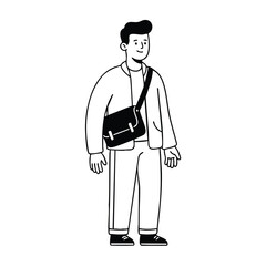 Fototapeta premium Modern Young Man with Messenger Bag Standing Confidently.