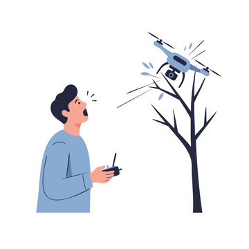 Mans Drone Stuck in Tree Shocked Expression.