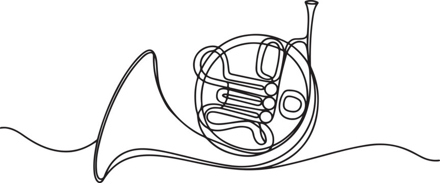 Continuous one line drawing of classical baritone horn music instrument One line draw graphic design vector