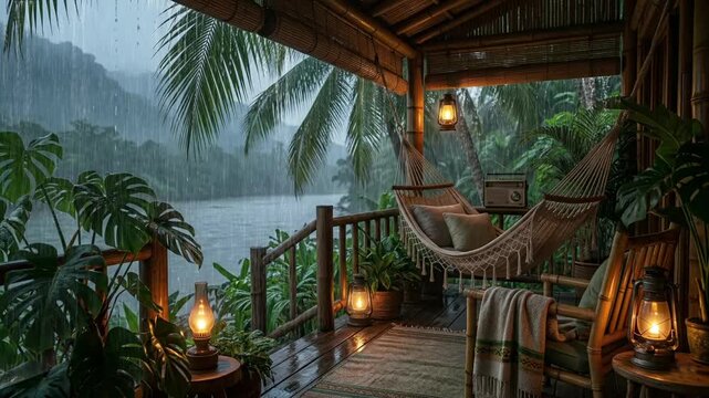 tropical resort in Thailand cafe rain