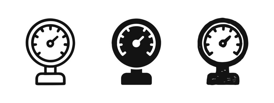 Pressure Gauge and Manometer Icon Set in Outline, Solid, and Hand-Drawn Sketchy Design Styles