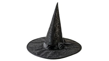 Fototapeta premium Black witch hat isolated on transparent background cut out