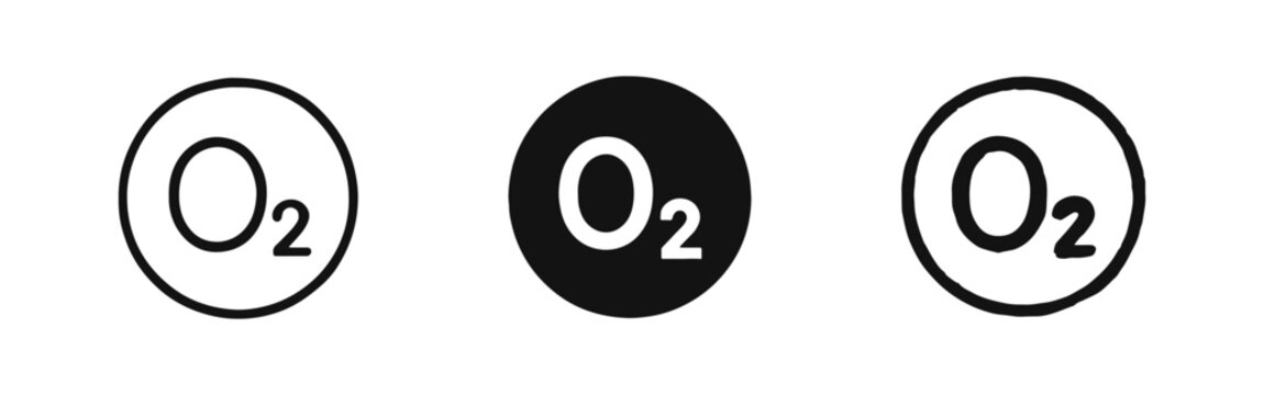 Oxygen O2 Chemical Symbol Icon Set - Science and Gas Symbols in Outline, Solid, and Hand-Drawn Styles
