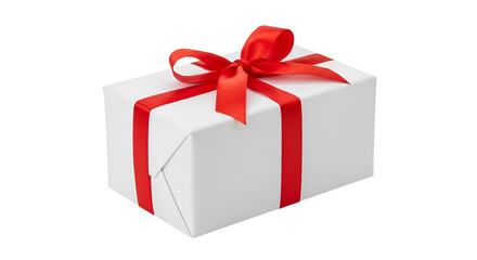 Fototapeta premium Elegant gift box with a decorative red ribbon tied in a bow