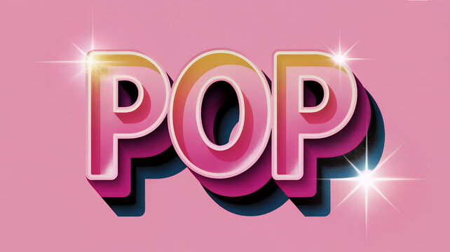 Vibrant pink pop text effect with shiny gradient and sparkling stars on pink