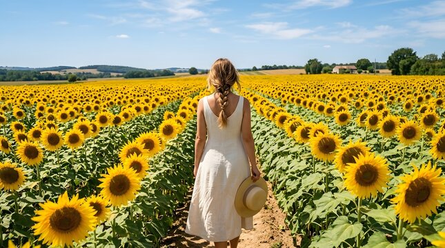 Person Standing in Sunflower Field Happiness Concept