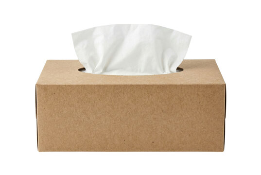Cardboard tissue box with white paper isolated. Hygiene product mockup.