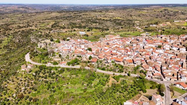 Aerial view flying over fermoselle spanish village