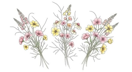 Obraz premium Watercolor wildflower bouquets a delicate floral arrangement
