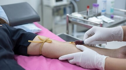 Obraz premium Nurse taking blood sample from patient