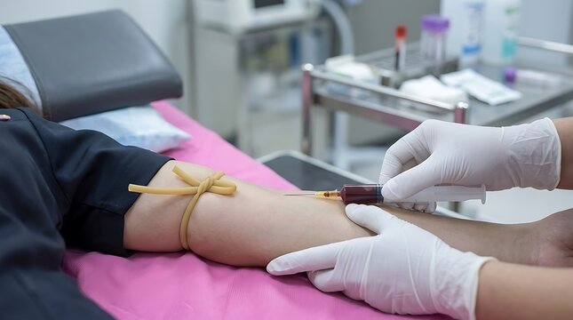 Nurse taking blood sample from patient