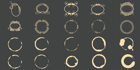 Collection of decorative frames and coffee cup rings Keywords frame, oval frame, ornate frame © nasimulpln