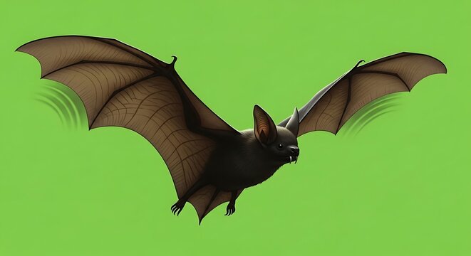 Vector illustration of a Bat in Flight with detailed animal art on Green Background.