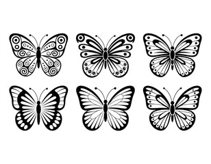 Six stylized black and white butterflies in symmetrical formation Vector © FARUK