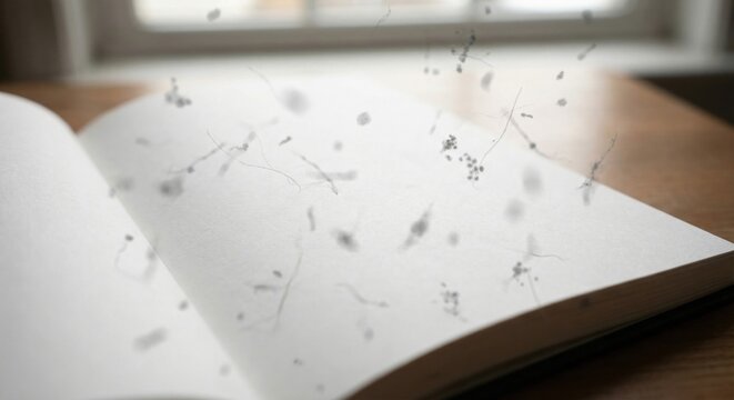 Simulation of eye floaters on blank book page