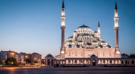 Fototapeta premium Kocatepe Mosque in Ankara, Turkey at dusk with clear sky.
