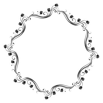 Floral ornament round frame with roses vintage decorative border. Graceful decorative element for decor and text greeting or invitation card design.