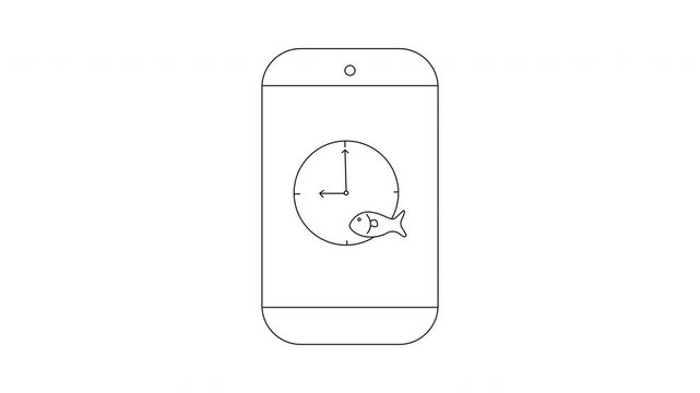 Smartphone App Icon with Clock and Fish Design Animation.