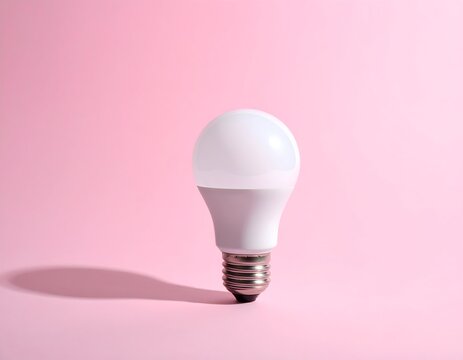 Bombilla encendida sobre fondo rosa limpio, concepto de idea e innovaci&oacute;n