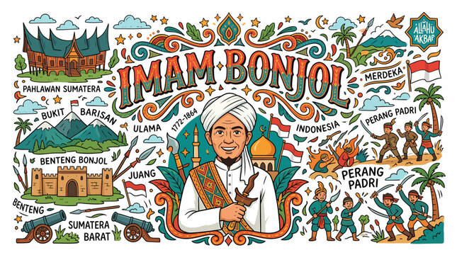Imam Bonjol Indonesian Hero Doodle Art