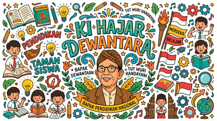 Obraz premium Ki Hajar Dewantara National Education Day Doodle Art