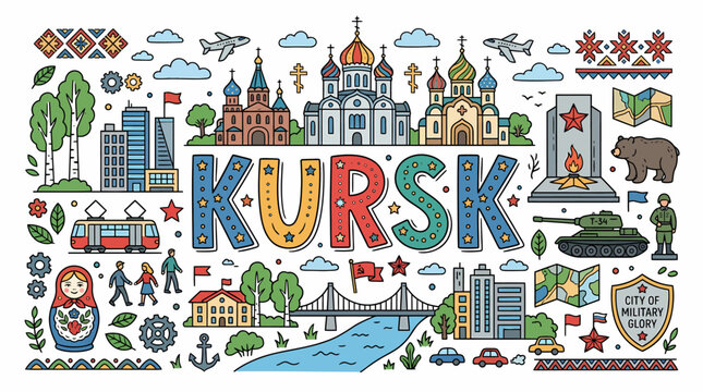 Kursk Cityscape Collage: Landmarks, Culture, and Icons