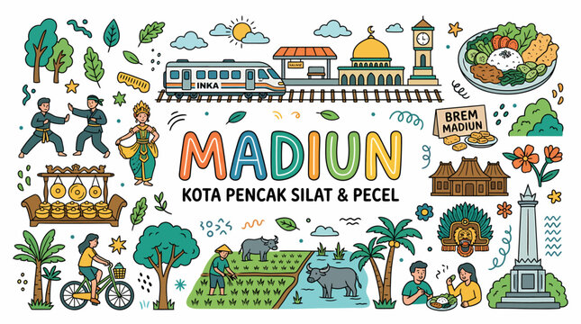 Madiun City: Pencak Silat & Pecel - Indonesian Culture Doodle Art