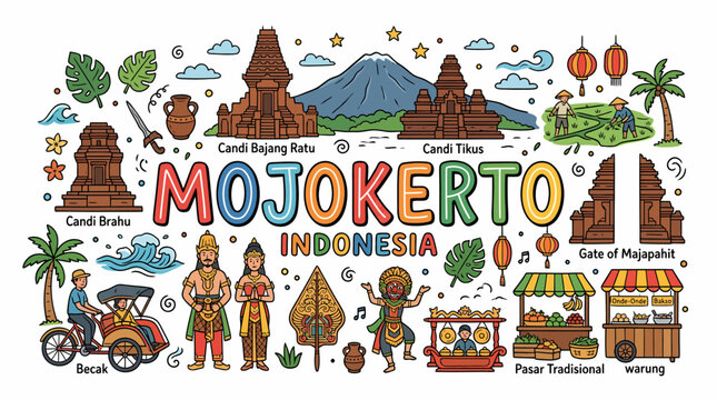 Mojokerto Indonesia Landmark Doodle Art