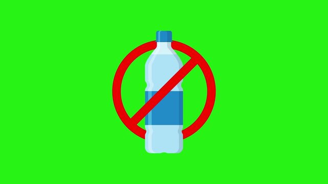 Eco friendly no plastic bottle icon animation loop on green screen background for environmental awareness visuals