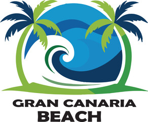 Fototapeta premium Tropical island beach with palm trees and ocean waves in a sunny summer paradise vector illustration
