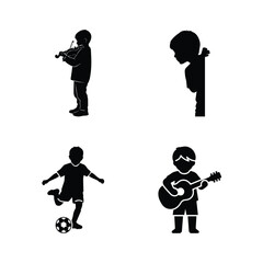 Children silhouettes performing music on violin and guitar and playing soccer and hiding from friends vector © ADURI
