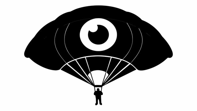 Parachuting soldier silhouette with a large circular parachute in a dramatic skydiving descent