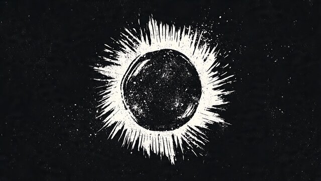 Abstract black and white solar eclipse illustration with textured effect