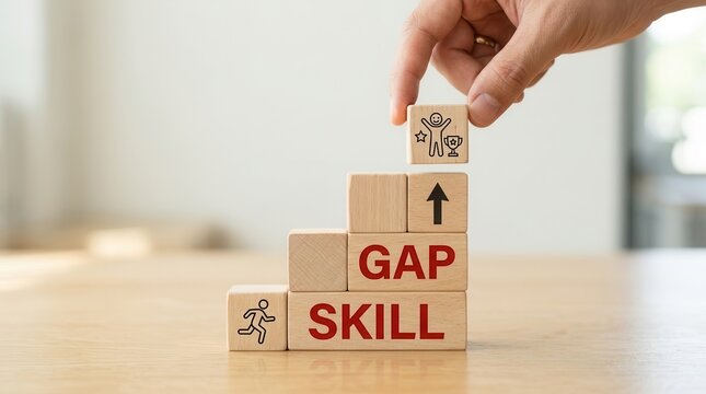 Visualizing skill gap analysis, focusing on assessing existing skills and developing strategies to bridge identified competency gaps.