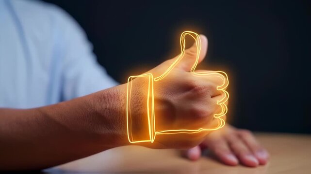 Person Giving Thumbs Up with Neon Outline.