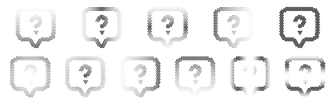 Annotation Question Halftone Icon Collection &ndash; Annotation Question Dotted Circles Halftones Geometric Dots Gradient &ndash; Dot Spray Gradient Vector Set for Modern Graphic Design