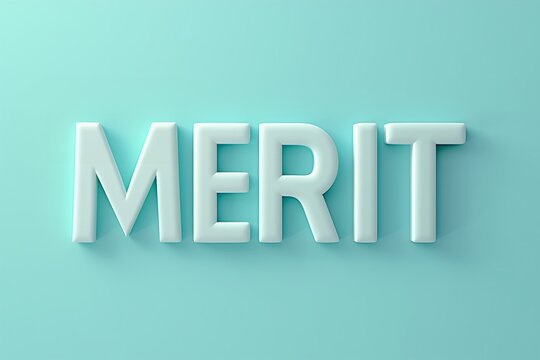 ミントグリーンの背景の前のふっくら丸みのある3DのMERITの文字